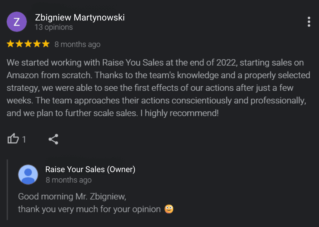 Recenze na Googlu od klienta značky Igart o spolupráci s Raise Your Sales