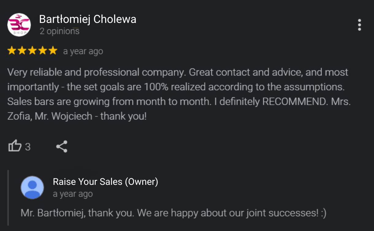 Recenze na Googlu od klienta značky Lakma o spolupráci s Raise Your Sales