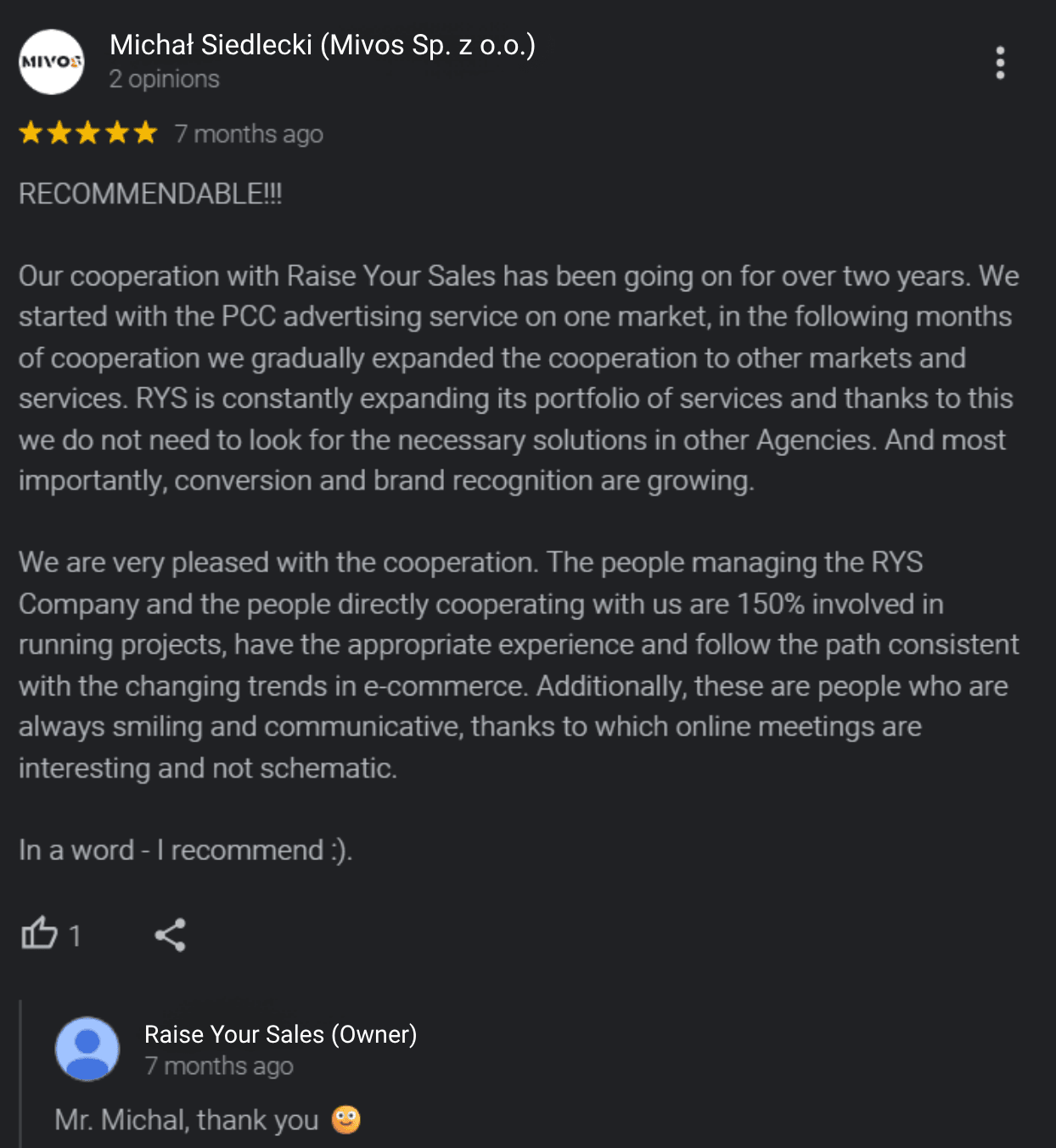 Recenze klienta Mivos