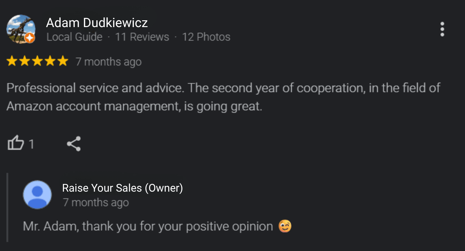Recenze na Googlu od klienta značky RoadEU o spolupráci s Raise Your Sales
